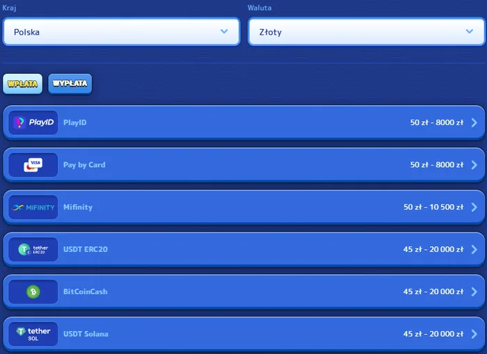 Wpłaty i wypłaty w złotówkach w Pistolo Kasyno Pistolo Kasyno – kasa dla kraju Polska i waluty złoty: PlayID, karta, MiFinity, kryptowaluty z limitami